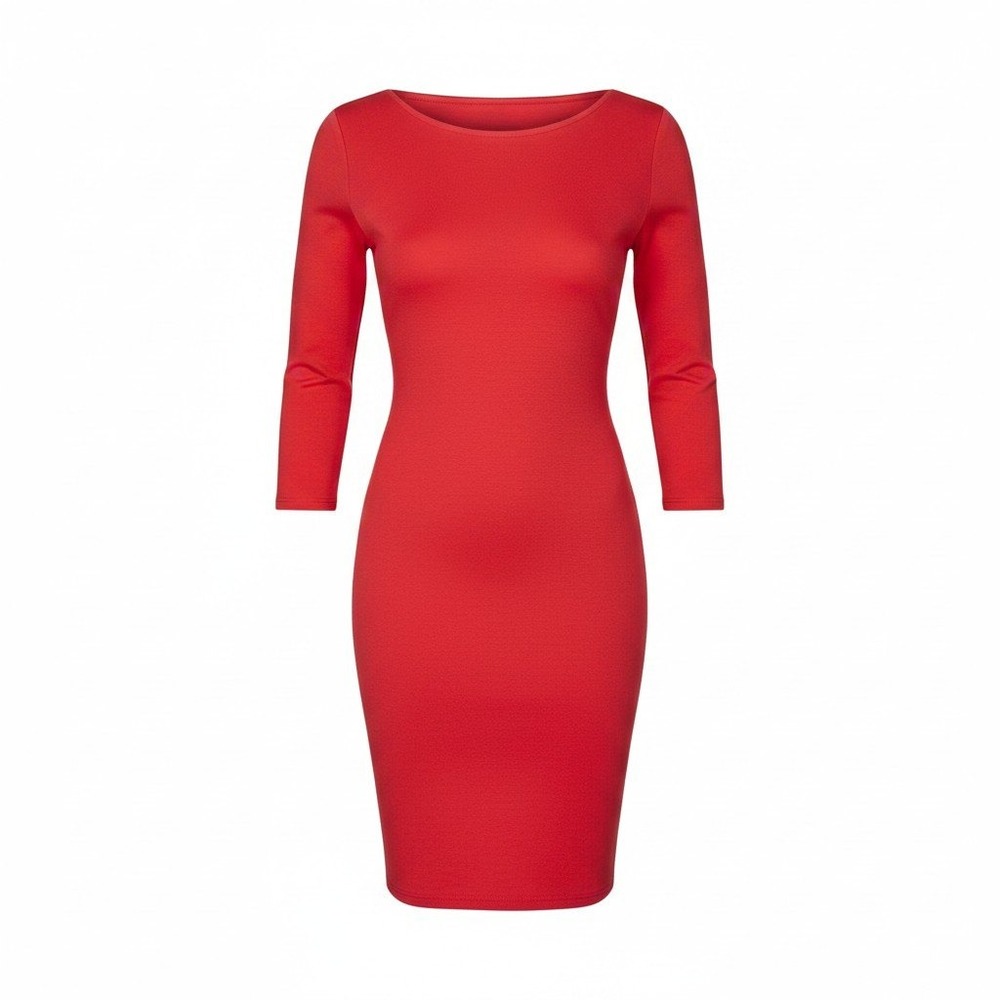 Jireh Clothing Red‎ Bodycon Midi Dress 3/4 Sleeve Boat Neck Small USA